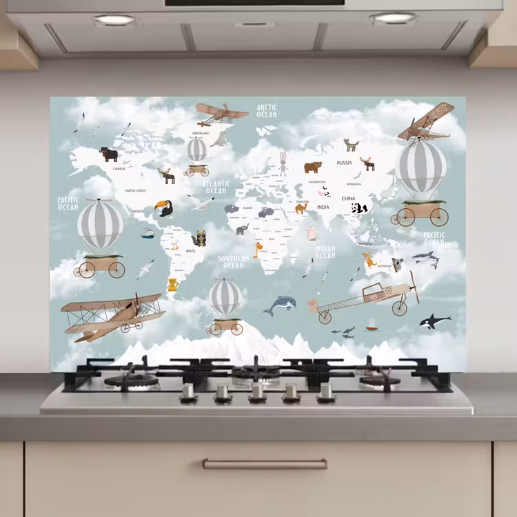 Wereldkaart - Kind - Vliegtuig keuken achterwand spatscherm klein -3d_website