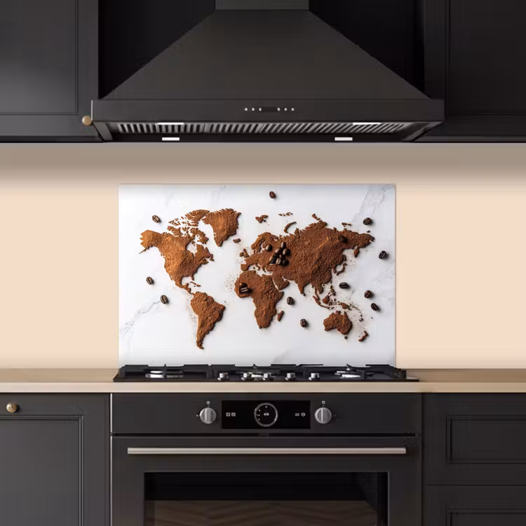 Wereldkaart - Koffie - Marmer keuken achterwand spatscherm klein -sfeer1
