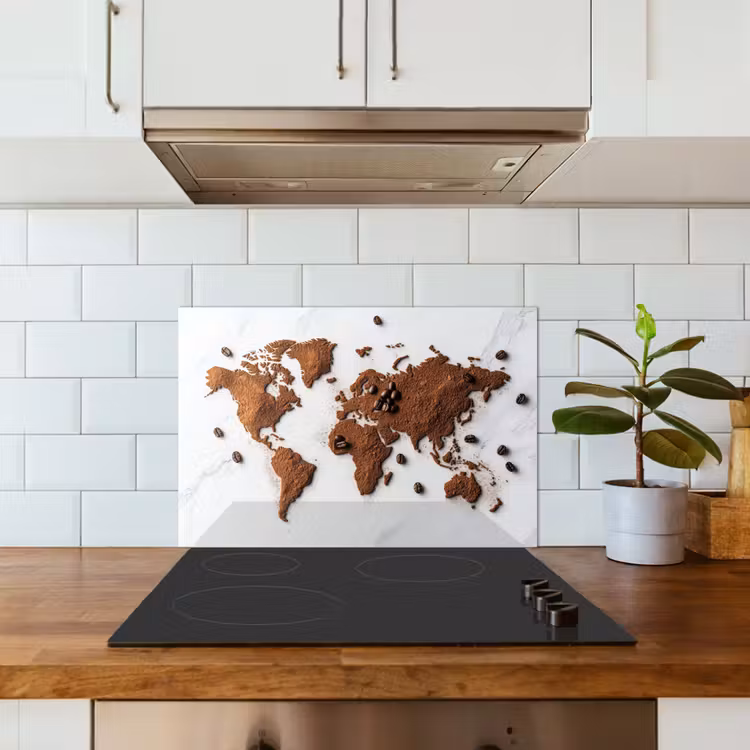 Wereldkaart - Koffie - Marmer keuken achterwand spatscherm klein -sfeer2