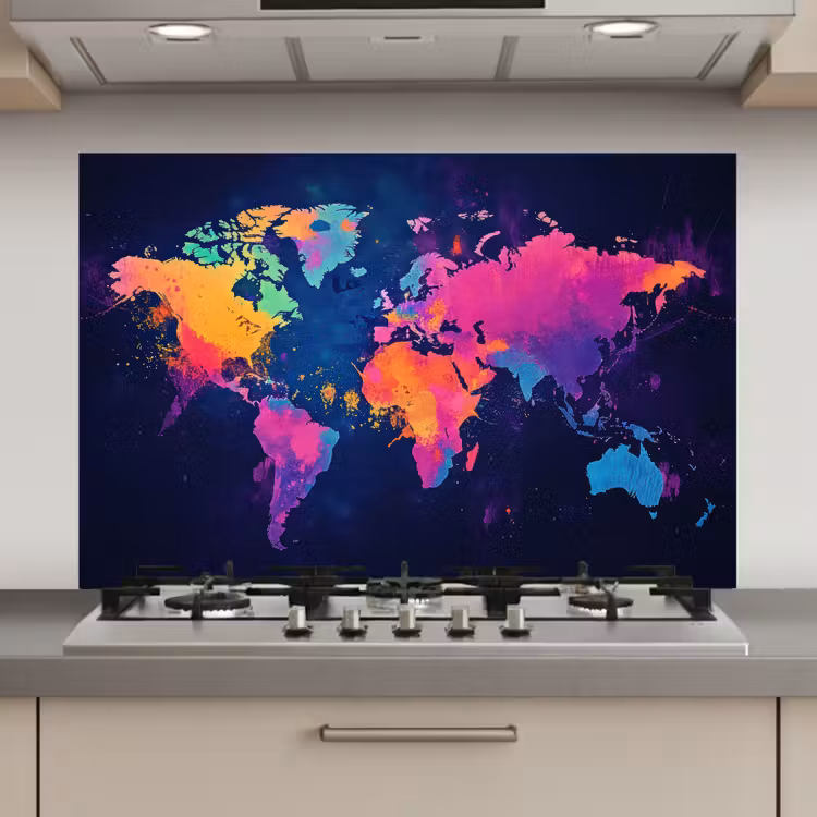 Wereldkaart - Kleurrijk - Graffiti keuken achterwand spatscherm klein -3d_website