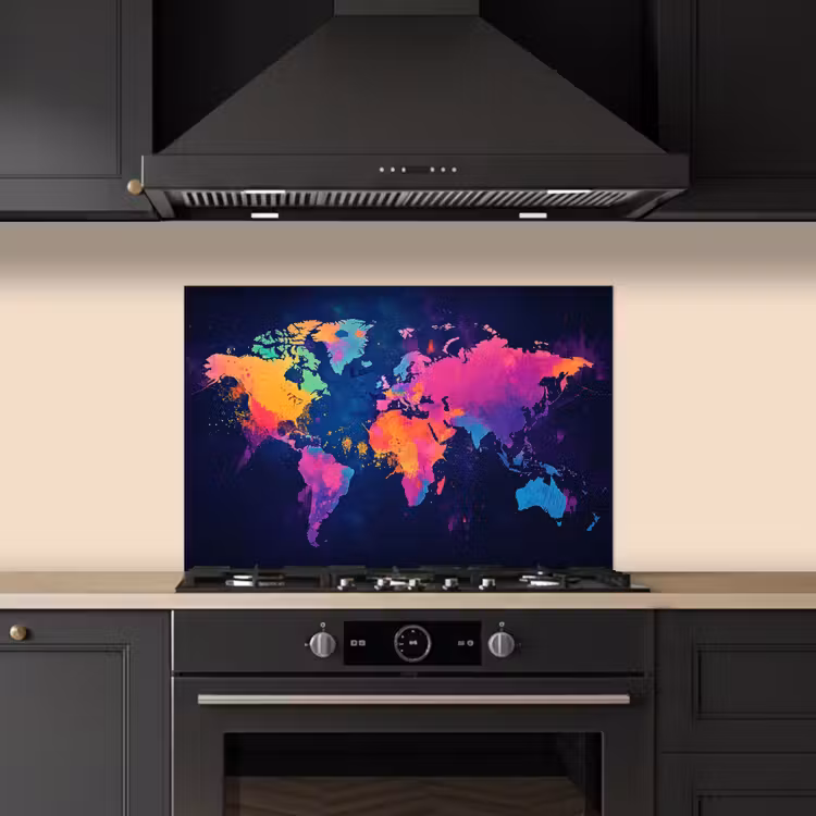 Wereldkaart - Kleurrijk - Graffiti keuken achterwand spatscherm klein -sfeer1