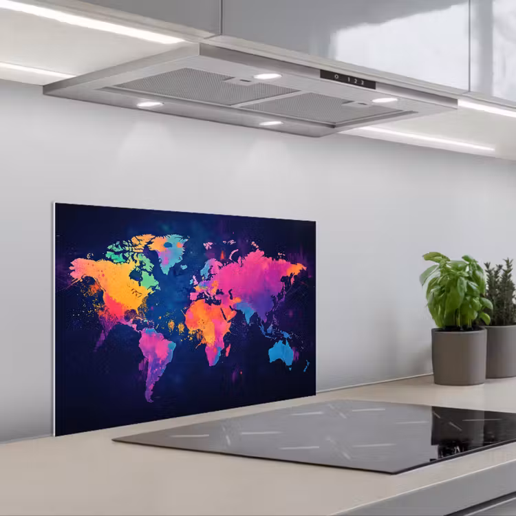Wereldkaart - Kleurrijk - Graffiti keuken achterwand spatscherm klein -3d_schuin