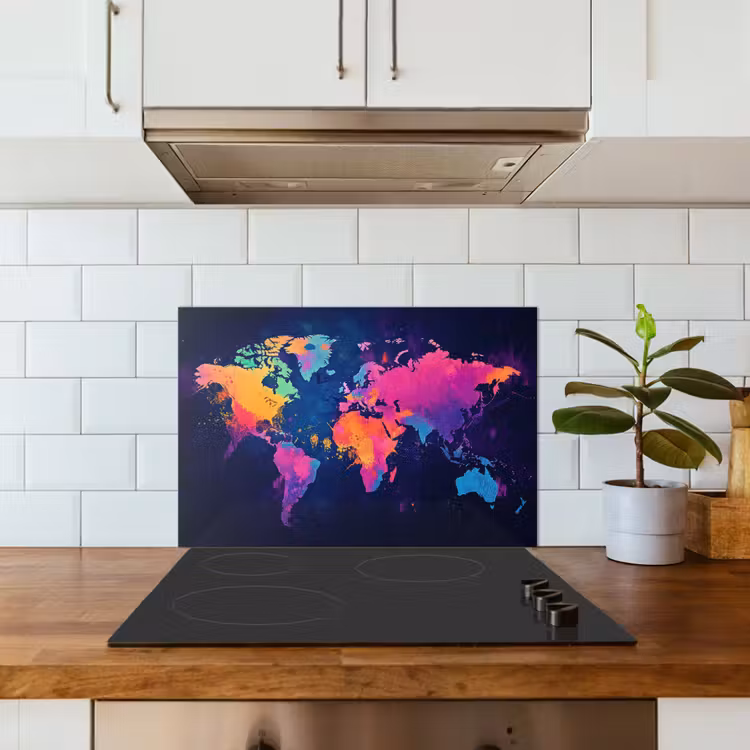Wereldkaart - Kleurrijk - Graffiti keuken achterwand spatscherm klein -sfeer2