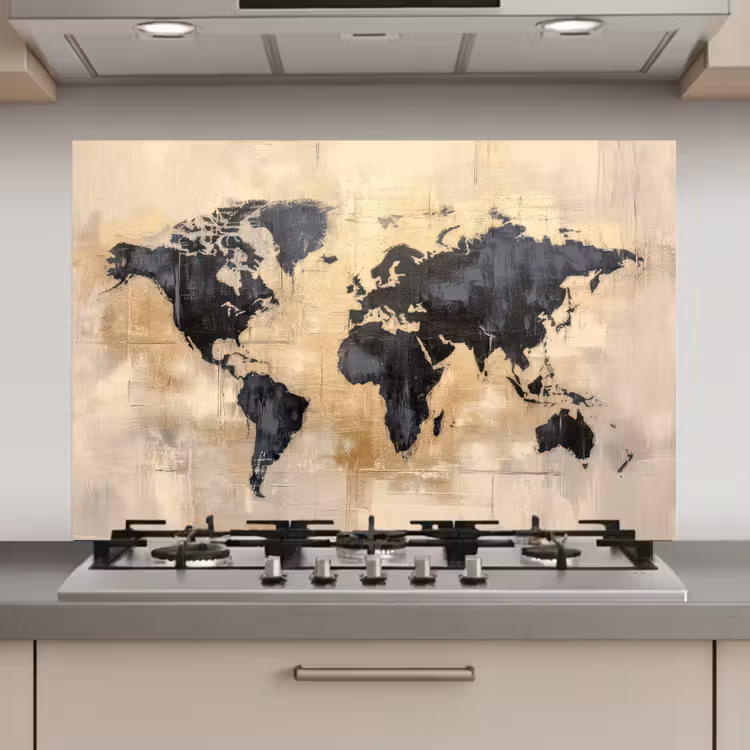 Wereldkaart - Goud - Zwart - Abstract keuken achterwand spatscherm klein -3d_website
