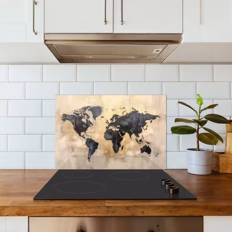 Wereldkaart - Goud - Zwart - Abstract keuken achterwand spatscherm klein -sfeer2