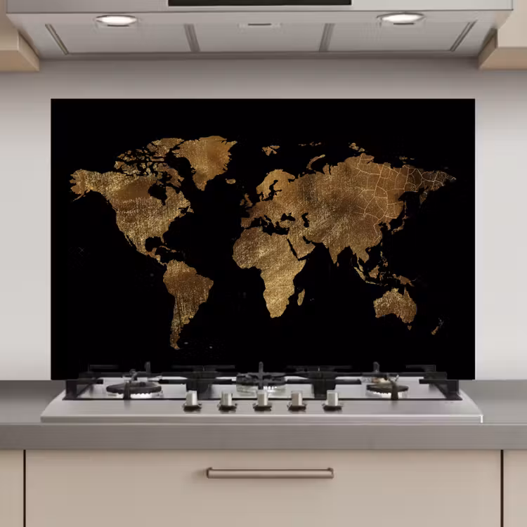 Wereldkaart - Goud - Luxe - Aarde - Zwart keuken achterwand spatscherm klein -3d_website