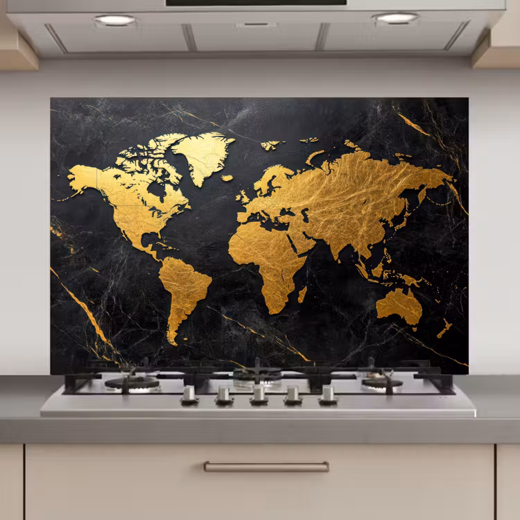 Wereldkaart - Goud - Marmer keuken achterwand spatscherm klein -3d_website
