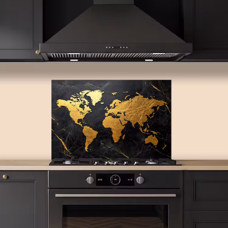 Wereldkaart - Goud - Marmer keuken achterwand spatscherm klein -sfeer1