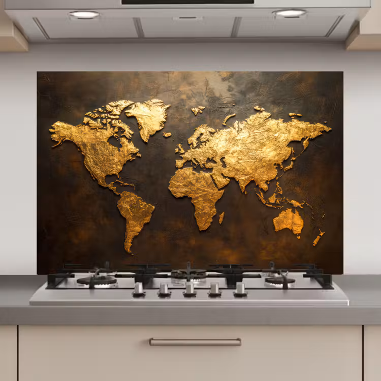 Wereldkaart - Goud - Roest keuken achterwand spatscherm klein -3d_website