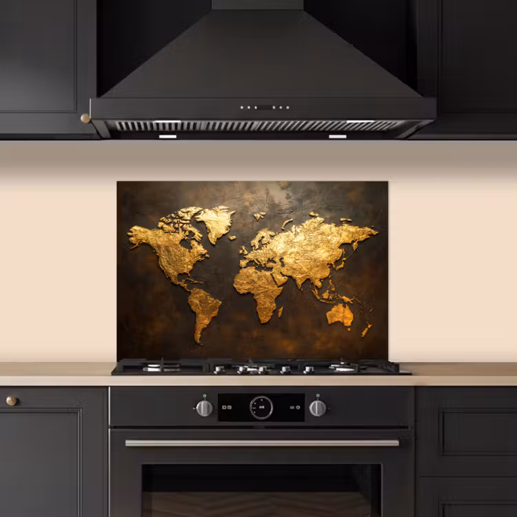 Wereldkaart - Goud - Roest keuken achterwand spatscherm klein -sfeer1