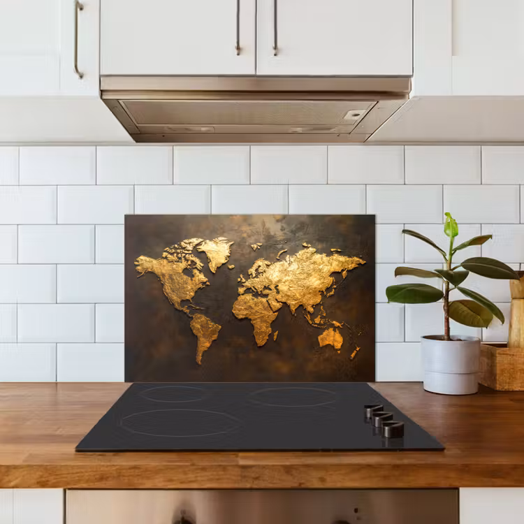 Wereldkaart - Goud - Roest keuken achterwand spatscherm klein -sfeer2