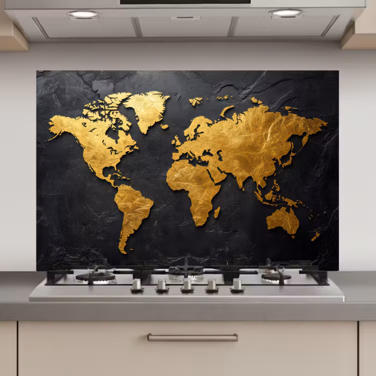 Wereldkaart - Goud - Steen keuken achterwand spatscherm klein -3d_website