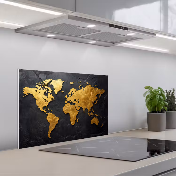 Wereldkaart - Goud - Steen keuken achterwand spatscherm klein -3d_schuin