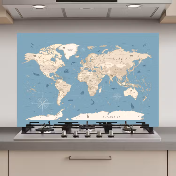 Wereldkaart - Oceaan - Realistisch - Blauw keuken achterwand spatscherm klein -3d_website