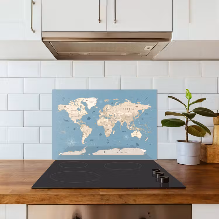 Wereldkaart - Oceaan - Realistisch - Blauw keuken achterwand spatscherm klein -sfeer2