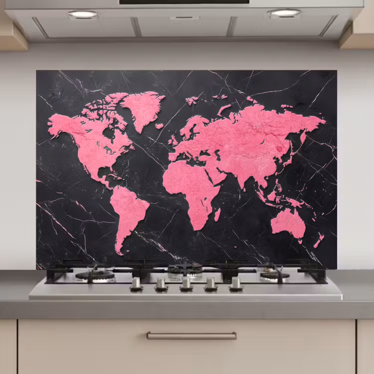 Wereldkaart - Roze - Marmer keuken achterwand spatscherm klein -3d_website