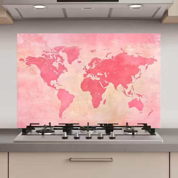 Wereldkaart - Roze - Vaag keuken achterwand spatscherm klein -3d_website