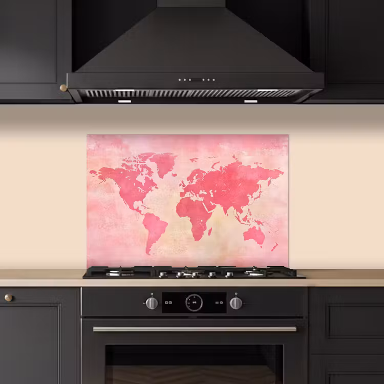 Wereldkaart - Roze - Vaag keuken achterwand spatscherm klein -sfeer1