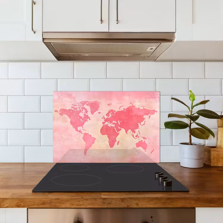 Wereldkaart - Roze - Vaag keuken achterwand spatscherm klein -sfeer2