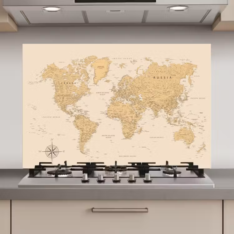 Wereldkaart - Realistisch - Beige keuken achterwand spatscherm klein -3d_website