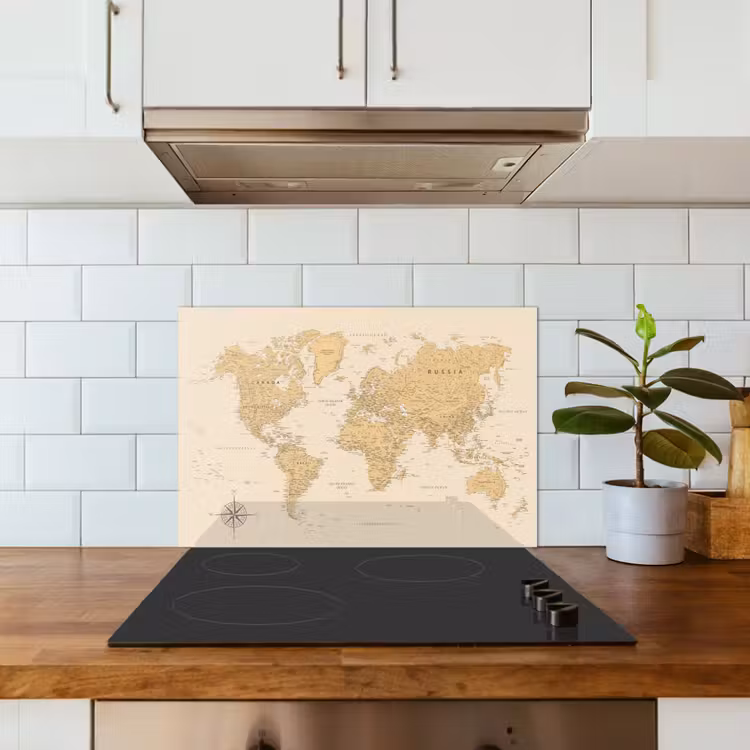 Wereldkaart - Realistisch - Beige keuken achterwand spatscherm klein -sfeer2