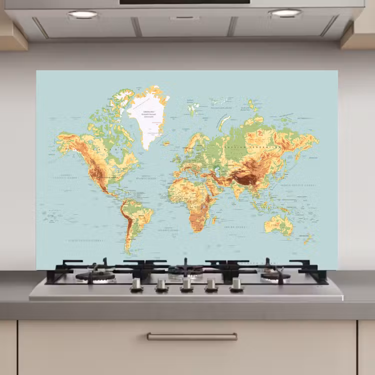 Wereldkaart - Realistisch - Blauw keuken achterwand spatscherm klein -3d_website