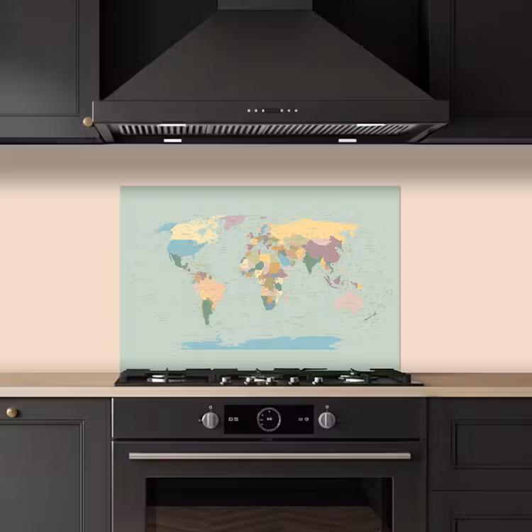 Wereldkaart - Realistisch - Kaart keuken achterwand spatscherm klein -sfeer1