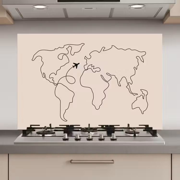Wereldkaart - Simpel - Vliegtuig keuken achterwand spatscherm klein -3d_website