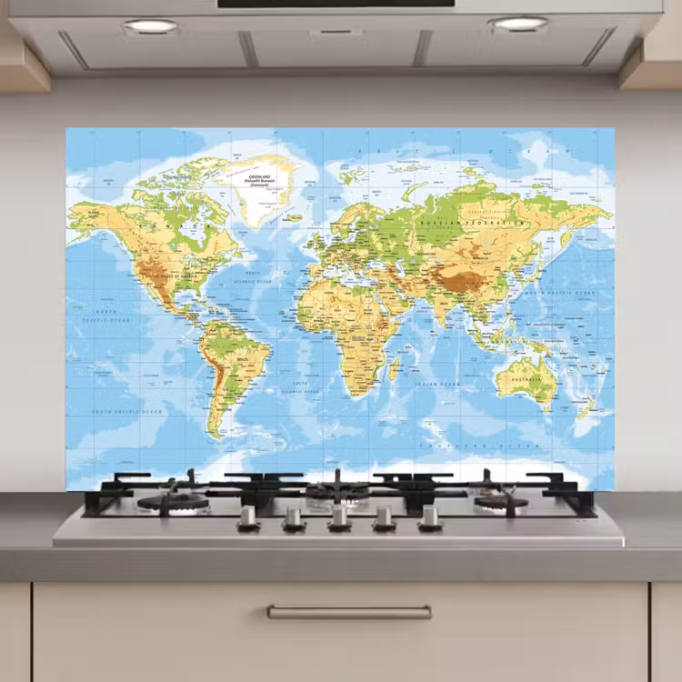 Wereldkaart - Staatkundig - Blauw - Aarde - Educatief keuken achterwand spatscherm klein -3d_website