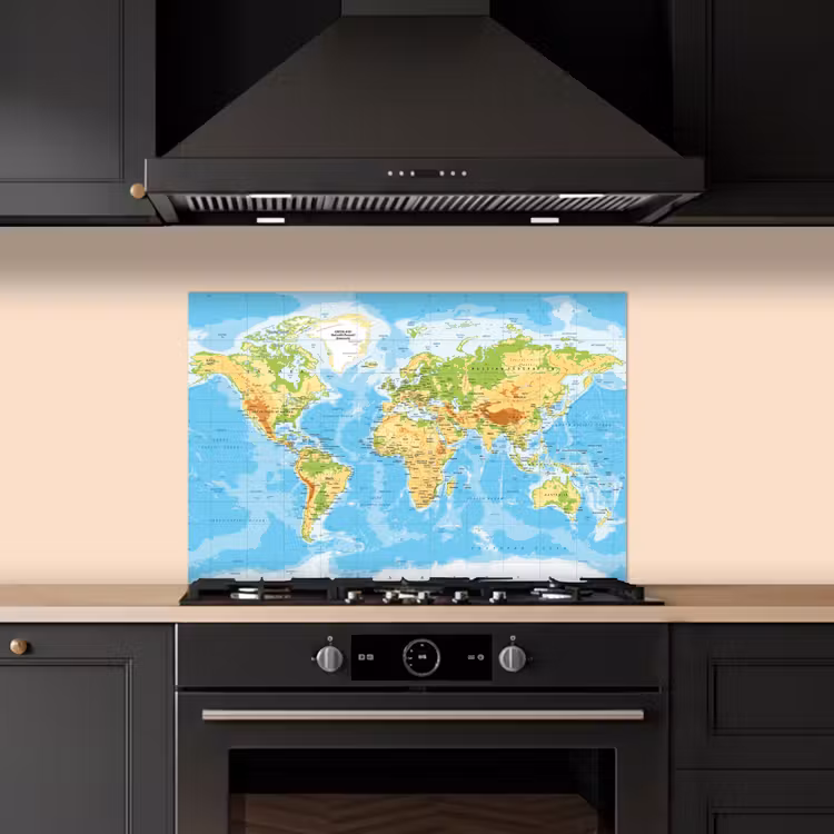 Wereldkaart - Staatkundig - Blauw - Aarde - Educatief keuken achterwand spatscherm klein -sfeer1