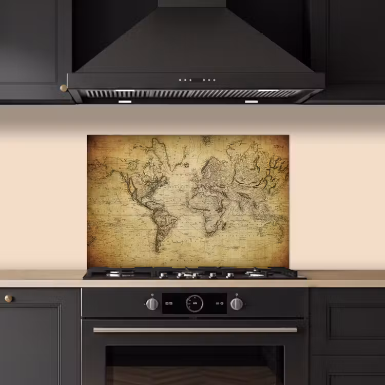 Wereldkaart - Vintage - Antiek - Bruin - Papier keuken achterwand spatscherm klein -sfeer1