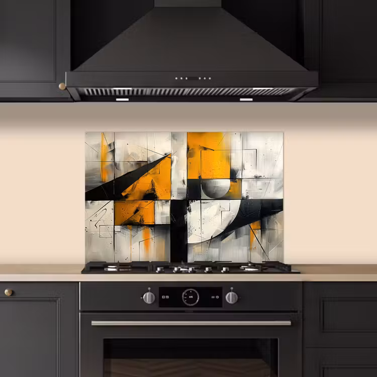 Geel - Abstract - Modern - Vormen keuken achterwand spatscherm klein -sfeer1