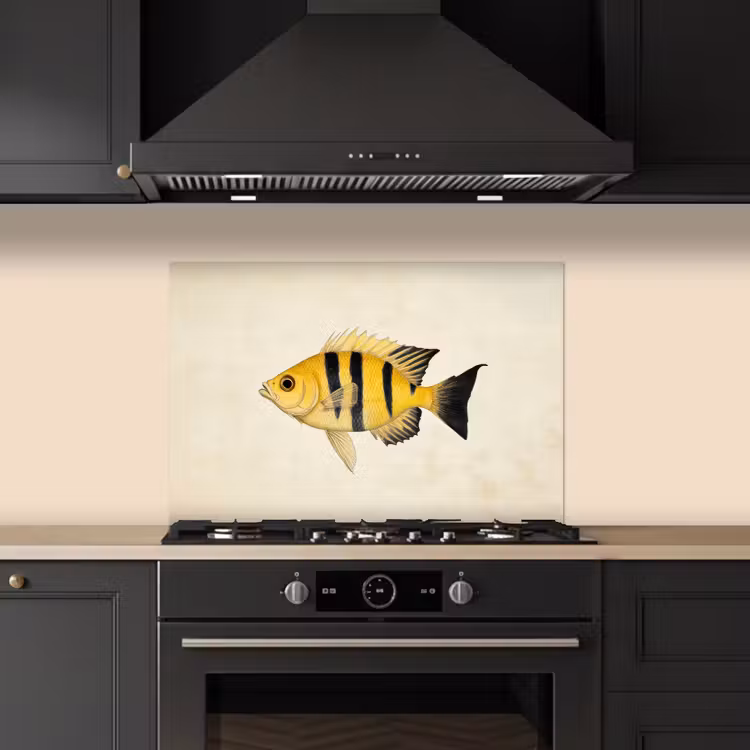 Geel - Vis - Strepen - Tropisch keuken achterwand spatscherm klein -sfeer1