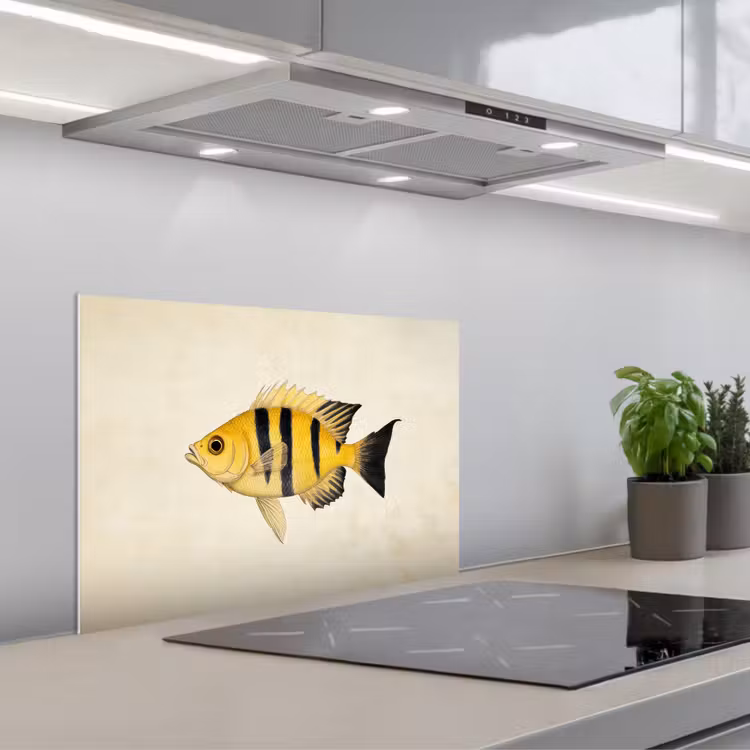 Geel - Vis - Strepen - Tropisch keuken achterwand spatscherm klein -3d_schuin