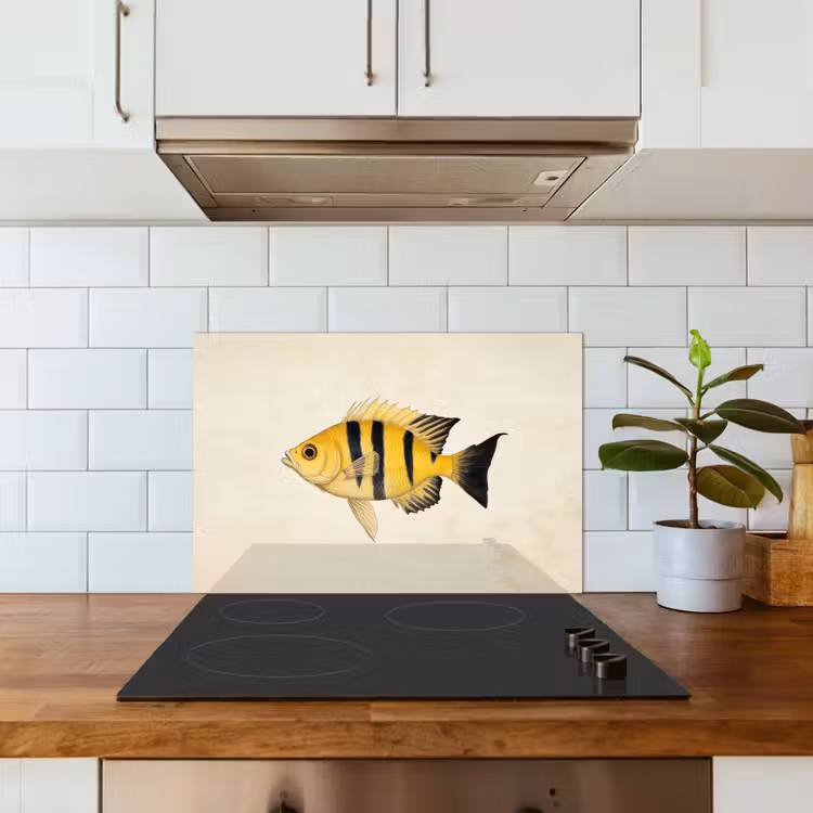 Geel - Vis - Strepen - Tropisch keuken achterwand spatscherm klein -sfeer2