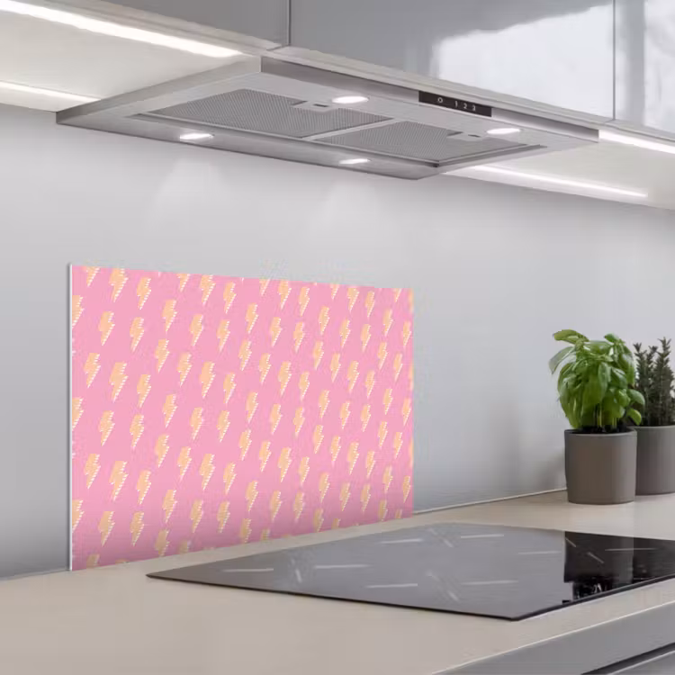 Geel - Bliksem - Roze keuken achterwand spatscherm klein 900 -3d_schuin