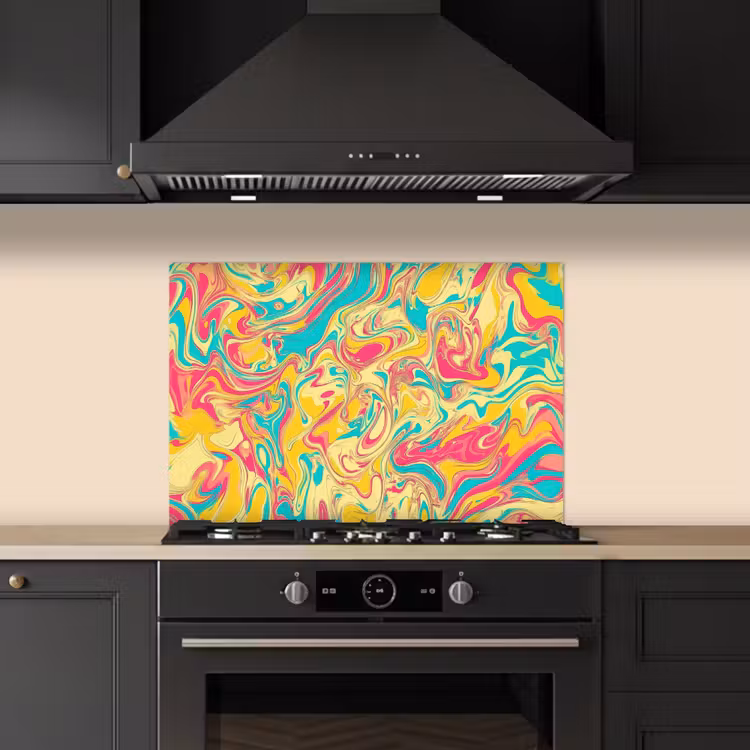 Geel - Roze - Blauw - Retro keuken achterwand spatscherm klein -sfeer1