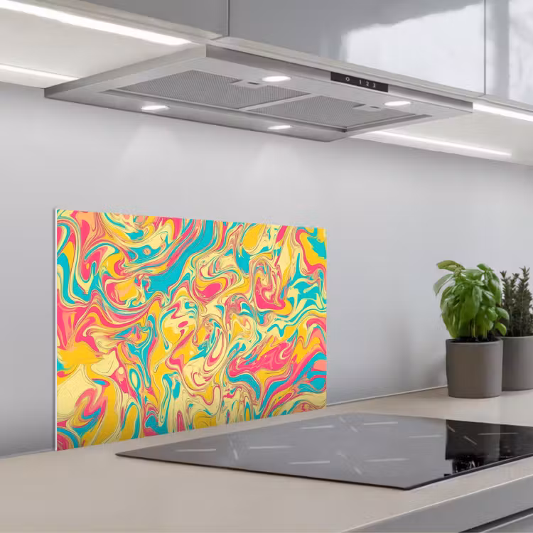 Geel - Roze - Blauw - Retro keuken achterwand spatscherm klein -3d_schuin