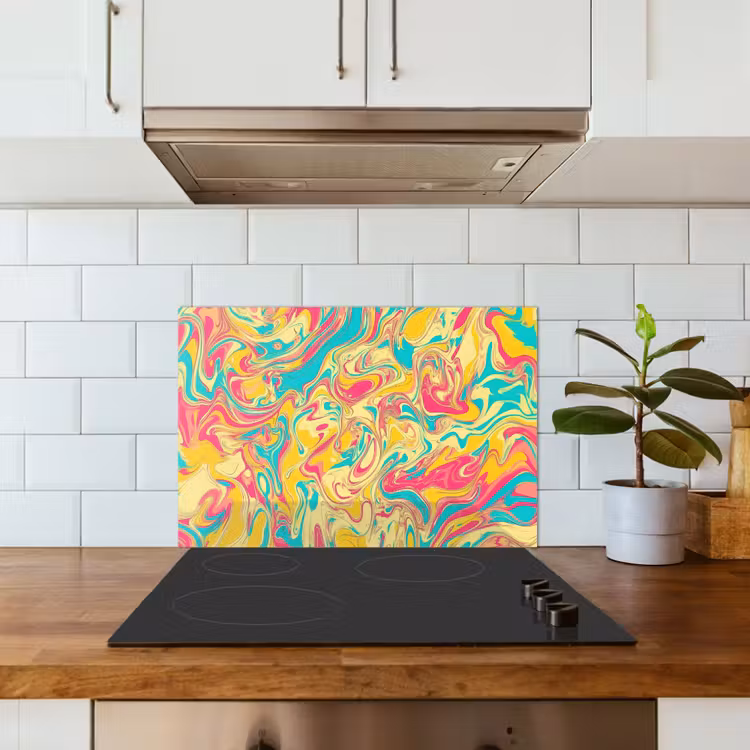 Geel - Roze - Blauw - Retro keuken achterwand spatscherm klein -sfeer2