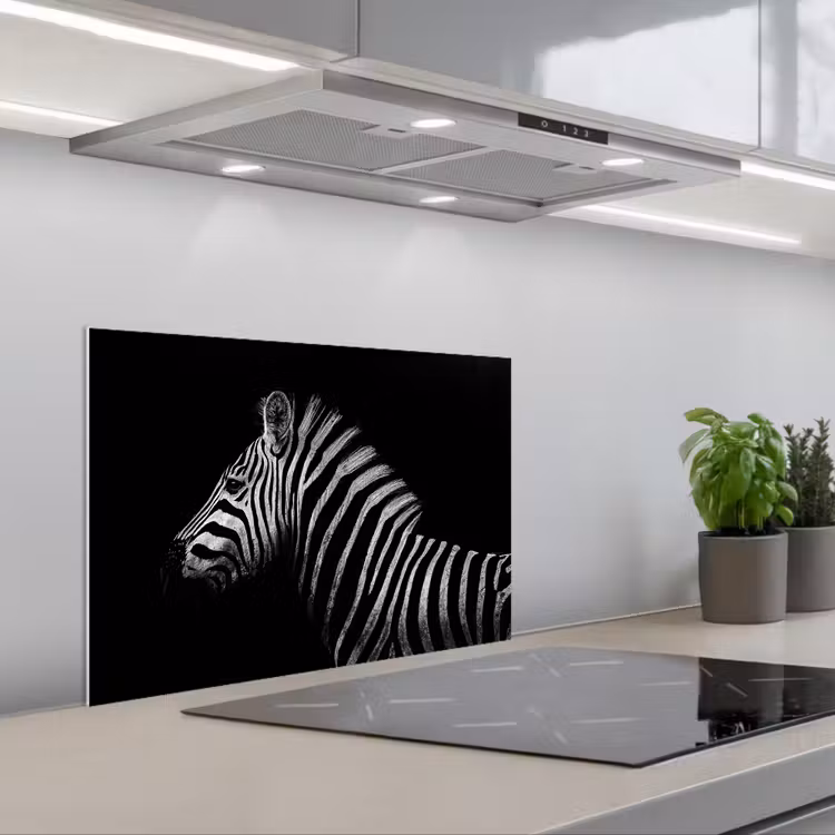 Zebra - Dier - Zwart keuken achterwand spatscherm klein -3d_schuin