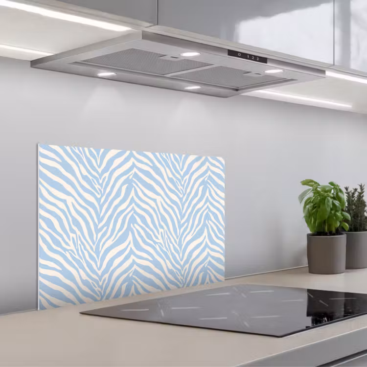 Zebra - Motief - Blauw - Wit keuken achterwand spatscherm klein 900 -3d_schuin