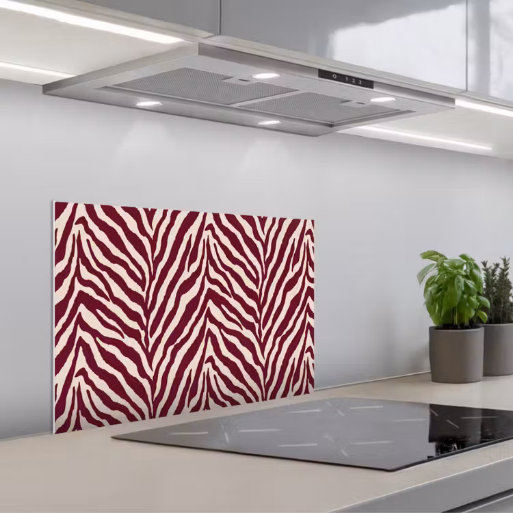 Zebra - Motief - Bordeaux - Rood keuken achterwand spatscherm klein 900 -3d_schuin