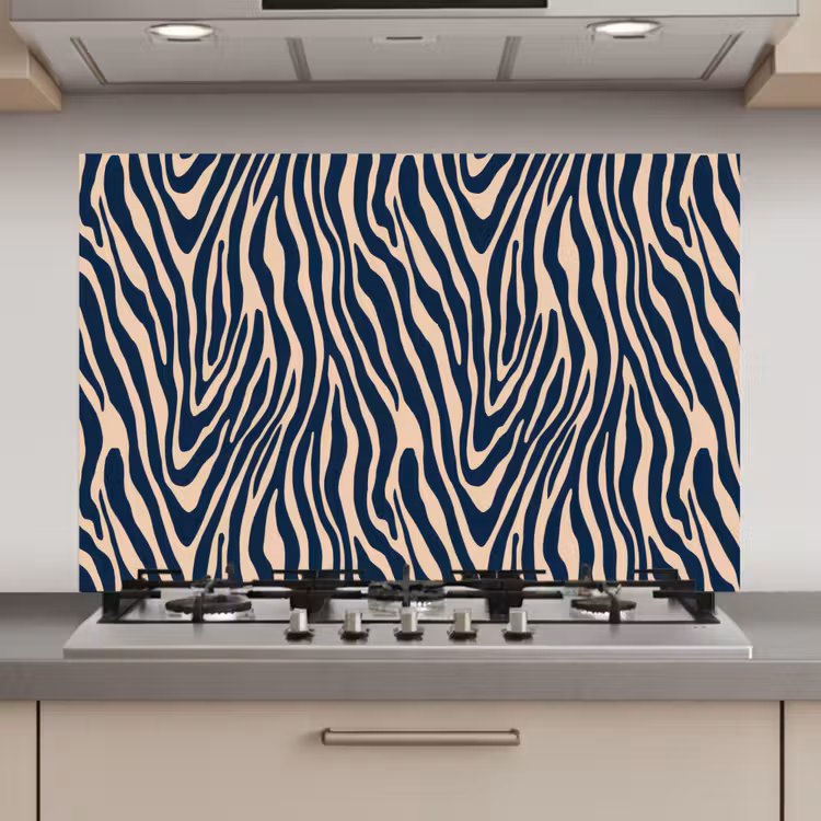 Zebra - Patroon - Blauw - Beige keuken achterwand spatscherm klein 900 -3d_website