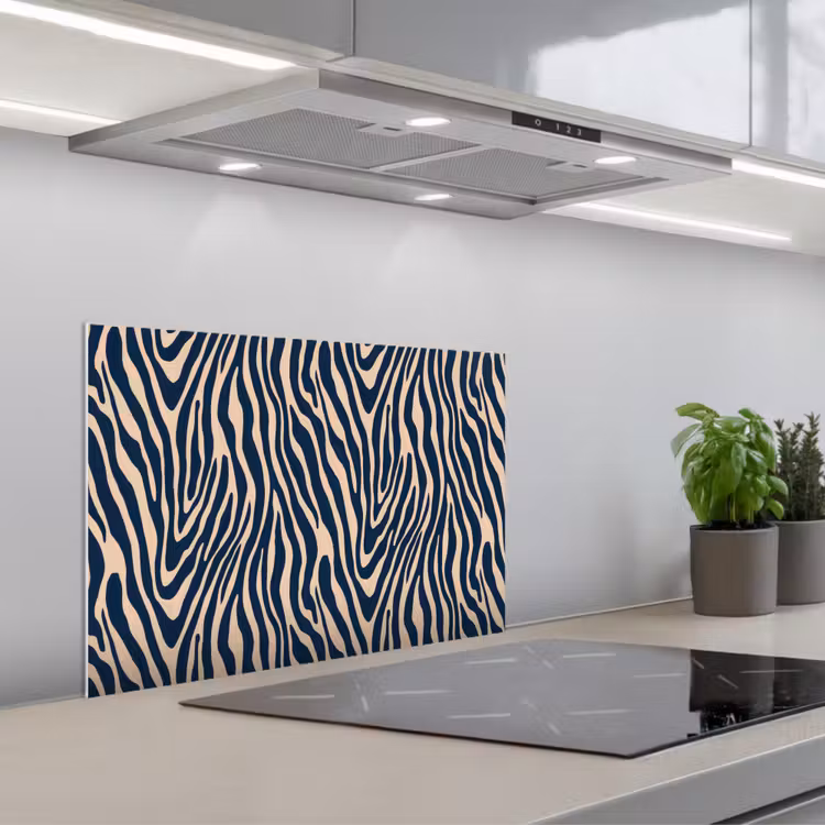 Zebra - Patroon - Blauw - Beige keuken achterwand spatscherm klein 900 -3d_schuin