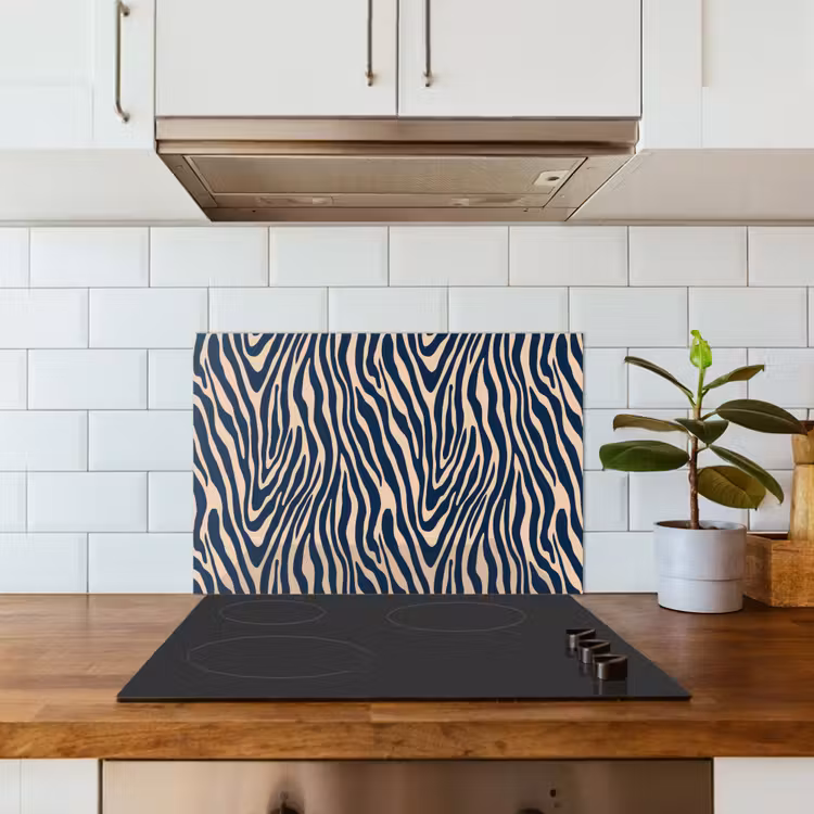 Zebra - Patroon - Blauw - Beige keuken achterwand spatscherm klein 900 -sfeer2