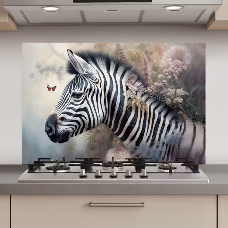 Zebra - Wilde dieren - Vlinder - Bloemen keuken achterwand spatscherm klein -3d_website