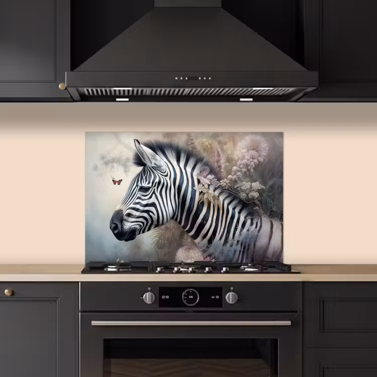 Zebra - Wilde dieren - Vlinder - Bloemen keuken achterwand spatscherm klein -sfeer1