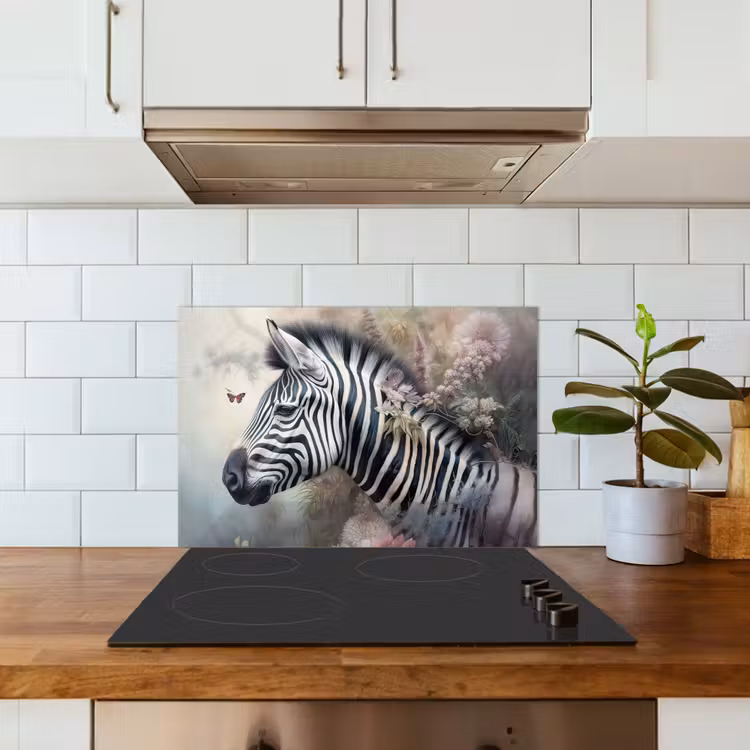 Zebra - Wilde dieren - Vlinder - Bloemen keuken achterwand spatscherm klein -sfeer2