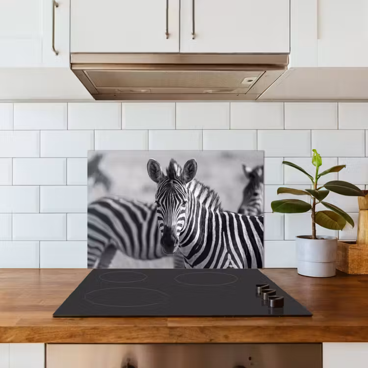 Zebra's - Zwart - Wit keuken achterwand spatscherm klein -sfeer2