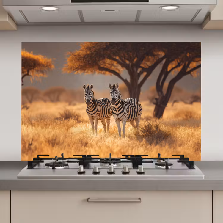 Zebra's - Savannelandschap - Gras keuken achterwand spatscherm klein -3d_website
